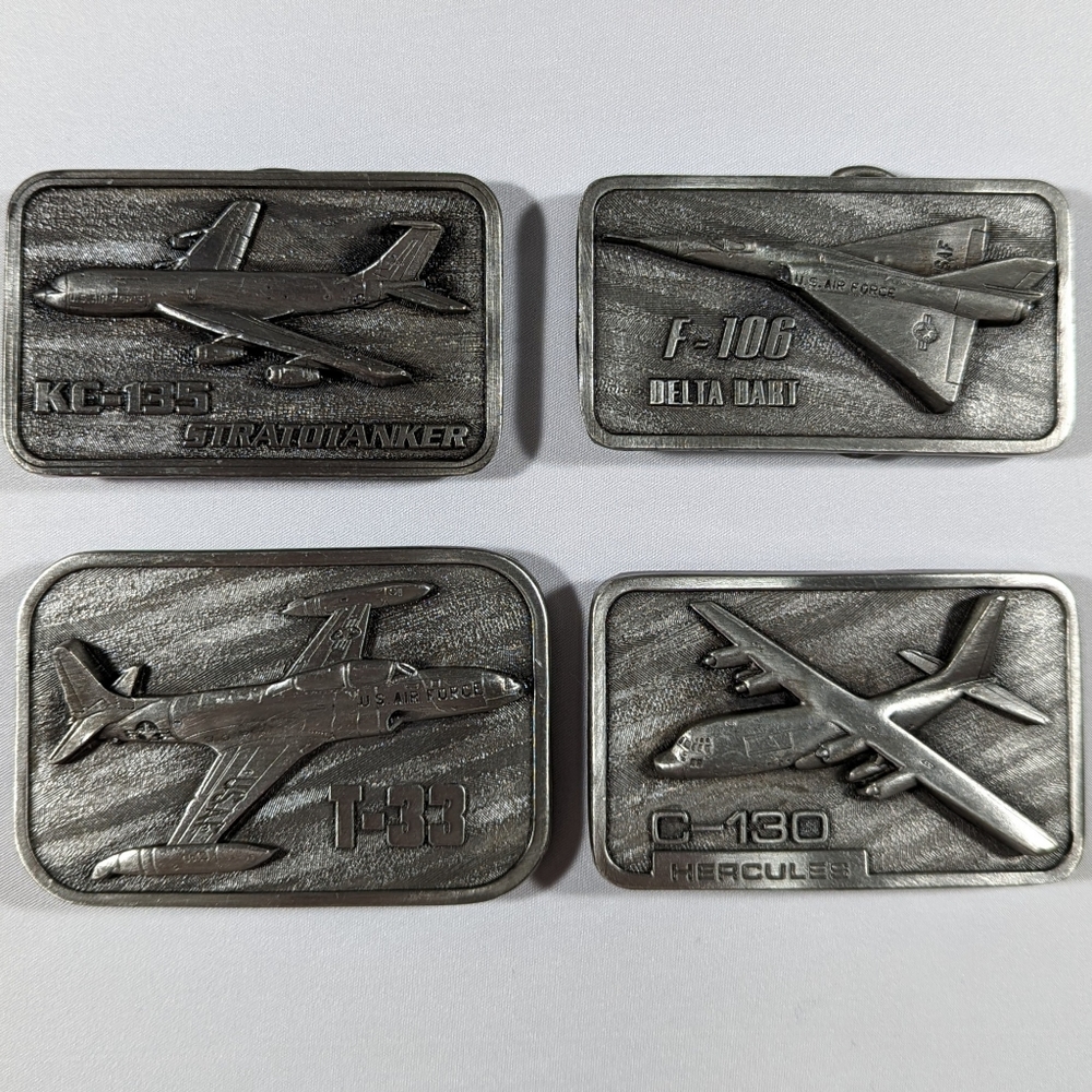 Vtg 80s Military Aircraft Collector Series Belt Buckles